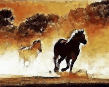 Cargar imagen en el visor de la galería, Punto de Cruz Diamante - Diamond Painting - Caballos en acción 40x50cm con bastidor montado