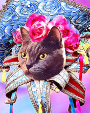Cargar imagen en el visor de la galería, Punto de Cruz Diamante - Diamond Painting - Gato mardigras 40x50cm con bastidor montado