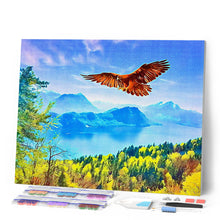 Cargar imagen en el visor de la galería, Punto de Cruz Diamante - Diamond Painting - Águila y paisaje de Suiza 40x50cm con bastidor montado