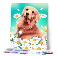 Cargar imagen en el visor de la galería, Punto de Cruz Diamante - Diamond Painting - Golden retriever 40x50cm con bastidor montado