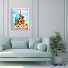 Cargar imagen en el visor de la galería, Punto de Cruz Diamante - Diamond Painting - Catedral de la albahaca 40x50cm con bastidor montado