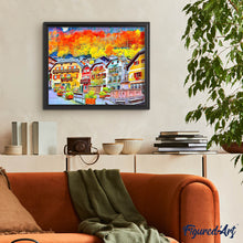 Cargar imagen en el visor de la galería, Punto de Cruz Diamante - Un colorido pueblo suizo 40x50cm con bastidor montado