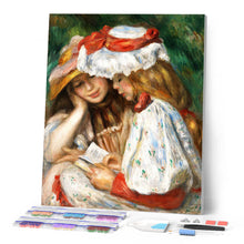 Cargar imagen en el visor de la galería, Diamond Painting - Lectura de chicas jóvenes - Renoir 40x50cm con bastidor montado