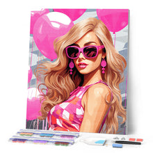 Cargar imagen en el visor de la galería, Diamond Painting - Globos Rosados y la Diva 40x50cm con bastidor montado