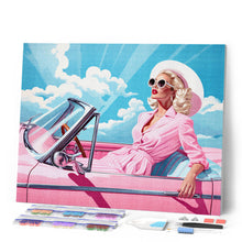 Cargar imagen en el visor de la galería, Diamond Painting - Diva en un Auto Retro Rosa 40x50cm con bastidor montado