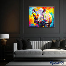 Cargar imagen en el visor de la galería, Diamond Painting - Rinoceronte Abstracto Colorido 40x50cm con bastidor montado