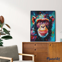 Cargar imagen en el visor de la galería, Diamond Painting - Chimpancé Abstracto Colorido 40x50cm con bastidor montado