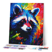 Cargar imagen en el visor de la galería, Diamond Painting - Mapache Abstracto Colorido 40x50cm con bastidor montado