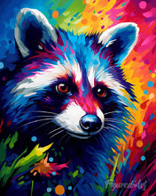 Cargar imagen en el visor de la galería, Diamond Painting - Diamond Painting - Mapache Abstracto Colorido 40x50cm con bastidor montado