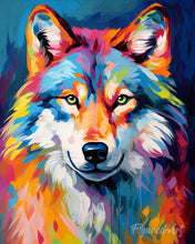 Cargar imagen en el visor de la galería, Diamond Painting - Diamond Painting - Lobo Abstracto Colorido 40x50cm con bastidor montado
