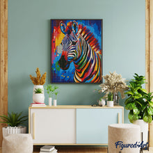 Cargar imagen en el visor de la galería, Diamond Painting - Cebra Colorida Abstracta 40x50cm con bastidor montado