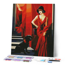 Cargar imagen en el visor de la galería, Diamond Painting - Mujer Art Deco con su perro