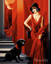Cargar imagen en el visor de la galería, Diamond Painting - Mujer Art Deco con su perro