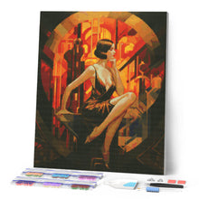 Cargar imagen en el visor de la galería, Diamond Painting - Mujer Art Deco sentada 40x50cm con bastidor montado