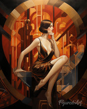 Cargar imagen en el visor de la galería, Diamond Painting - Diamond Painting - Mujer Art Deco sentada 40x50cm con bastidor montado