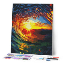 Cargar imagen en el visor de la galería, Diamond Painting - La Ola y el Atardecer 40x50cm con bastidor montado