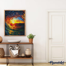 Cargar imagen en el visor de la galería, Diamond Painting - La Ola y el Atardecer 40x50cm con bastidor montado