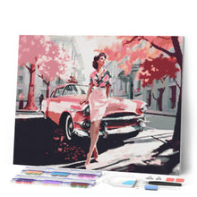 Cargar imagen en el visor de la galería, Diamond Painting - Dama y Auto Clásico Rosa