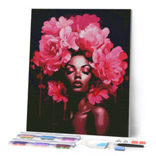 Cargar imagen en el visor de la galería, Diamond Painting - Dama con Cabello de Peonías 40x50cm con bastidor montado