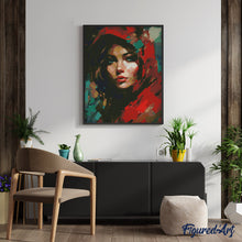Cargar imagen en el visor de la galería, Diamond Painting - Mujer con Bufanda Roja 40x50cm con bastidor montado