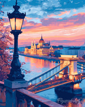 Cargar imagen en el visor de la galería, Diamond Painting - Diamond Painting - Budapest al Anochecer 40x50cm con bastidor montado