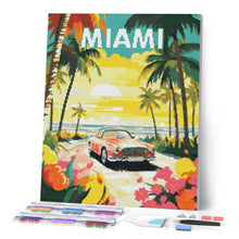 Cargar imagen en el visor de la galería, Diamond Painting - Póster de viaje atardecer en Miami 40x50cm con bastidor montado