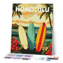 Cargar imagen en el visor de la galería, Diamond Painting - Póster de viaje Honolulu 40x50cm con bastidor montado