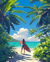 Cargar imagen en el visor de la galería, Diamond Painting - Diamond Painting - Paraíso tropical del surf 40x50cm con bastidor montado