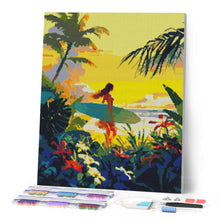 Cargar imagen en el visor de la galería, Diamond Painting - Surfista al atardecer 40x50cm con bastidor montado