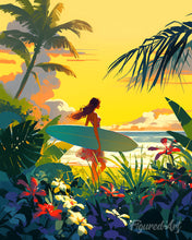 Cargar imagen en el visor de la galería, Diamond Painting - Diamond Painting - Surfista al atardecer 40x50cm con bastidor montado