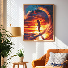 Cargar imagen en el visor de la galería, Diamond Painting - Chica surfista en la gran ola 40x50cm con bastidor montado