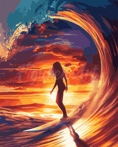 Diamond Painting - Chica surfista en la gran ola