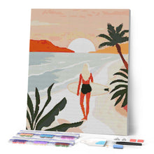 Cargar imagen en el visor de la galería, Diamond Painting - Paseo por la playa al atardecer 40x50cm con bastidor montado