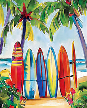 Cargar imagen en el visor de la galería, Diamond Painting - Diamond Painting - Tablas de surf coloridas 40x50cm con bastidor montado