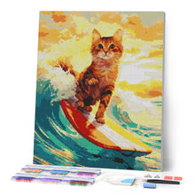 Cargar imagen en el visor de la galería, Diamond Painting - Gato surfista 40x50cm con bastidor montado