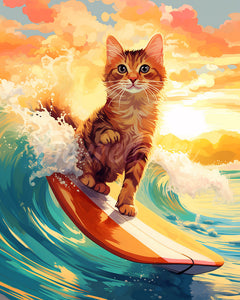 Diamond Painting - Gato surfista