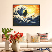 Cargar imagen en el visor de la galería, Diamond Painting - La gran ola del gato negro 40x50cm con bastidor montado