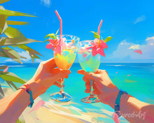 Cargar imagen en el visor de la galería, Diamond Painting - Diamond Painting - Brindis en la playa 40x50cm con bastidor montado