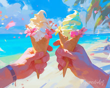 Cargar imagen en el visor de la galería, Diamond Painting - Diamond Painting - Helado en la playa 40x50cm con bastidor montado