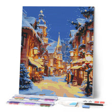 Cargar imagen en el visor de la galería, Diamond Painting - Pueblo navideño iluminado 40x50cm con bastidor montado