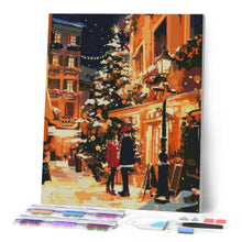 Cargar imagen en el visor de la galería, Diamond Painting - Pareja navideña en la ciudad 40x50cm con bastidor montado