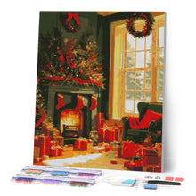 Cargar imagen en el visor de la galería, Diamond Painting - Escena festiva de la chimenea 40x50cm con bastidor montado