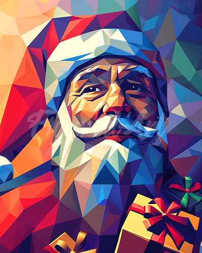 Diamond Painting - Diamond Painting - Papá Noel poligonal 40x50cm con bastidor montado