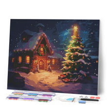 Cargar imagen en el visor de la galería, Diamond Painting - Cabaña navideña nevada 40x50cm con bastidor montado