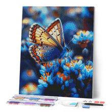 Cargar imagen en el visor de la galería, Diamond Painting - Mariposa y Flores Azules 40x50cm con bastidor montado