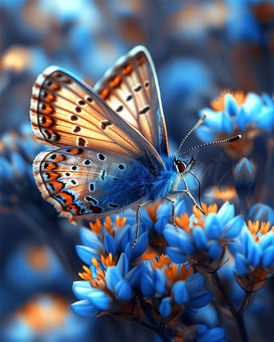 Diamond Painting - Mariposa y Flores Azules