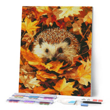 Cargar imagen en el visor de la galería, Diamond Painting - Erizo en las hojas de otoño 40x50cm con bastidor montado