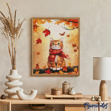 Cargar imagen en el visor de la galería, Diamond Painting - Gato acogedor de otoño 40x50cm con bastidor montado