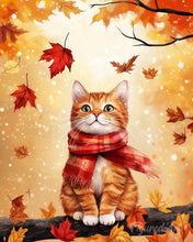 Cargar imagen en el visor de la galería, Diamond Painting - Diamond Painting - Gato acogedor de otoño 40x50cm con bastidor montado