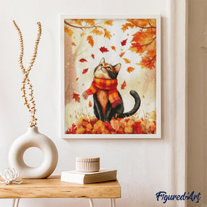 Diamond Painting - Gato juguetón de otoño